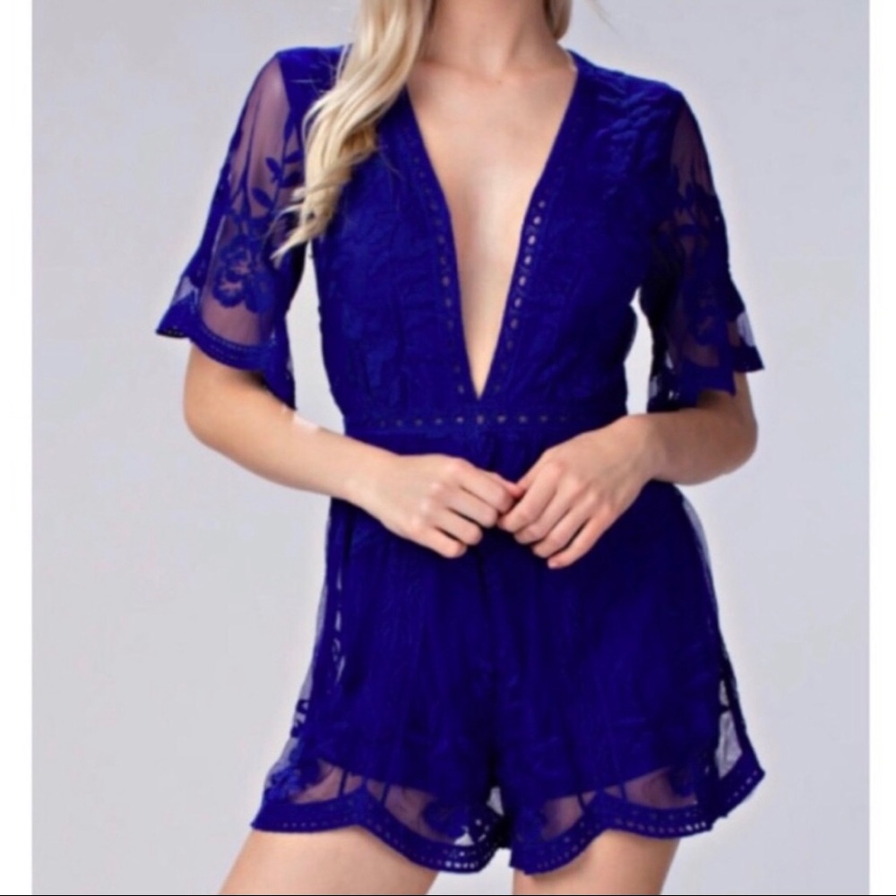 Honey Punch Blue Lace Romper